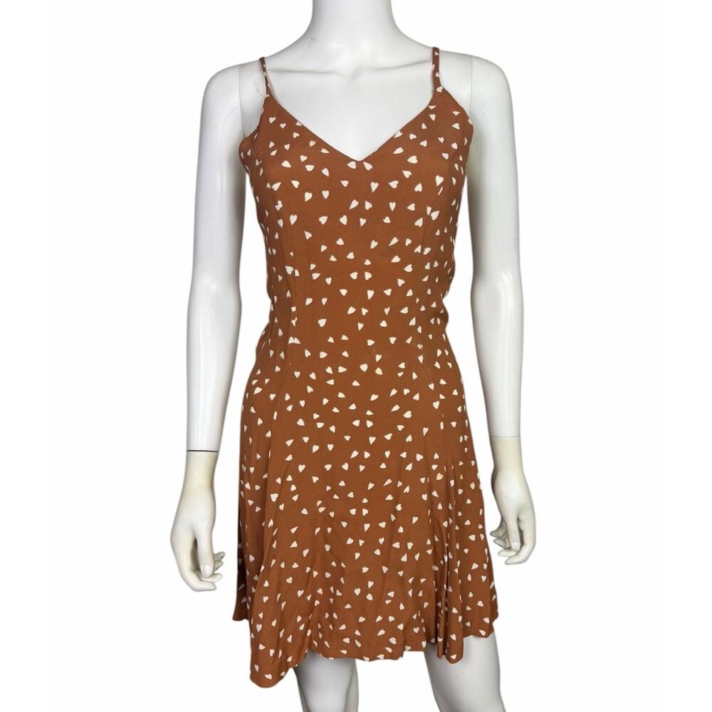Vtg 90s Betsey Johnson Women's S Brown Heart Printed Mini Babydoll Dress EUC